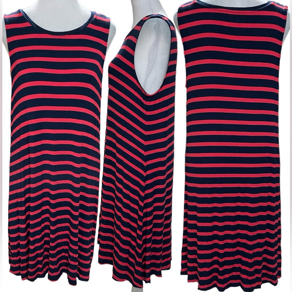 Amazon Essentials Red & Navy Blue Striped Sleeveless Tank Swing Dress Size M